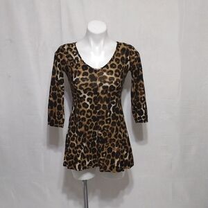 Diva Boho Glam Leopard Cheetah Print Half Sleeve Flowy Tunic Top Small